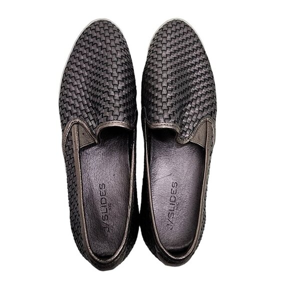 J/Slides S6 Flynn Slip Ons Silver Leather Woven Loafers Women's Size 10 - Picture 9 of 12